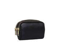 Kitise Women's Durable Genuine Leather Three Zippered Compartments Pouch Purse in Black