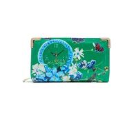 Kitise Women's Elegant Glossy Pu Patent Leather Clock Floral Butterfly Print Multi Pockets Long Wallet Organizer Purse Bag (Green)