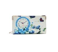 Kitise Women's Elegant Glossy Pu Patent Leather Clock Floral Butterfly Print Multi Pockets Long Wallet Organizer Purse Bag (Beige)