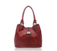 Kitise Women's Elegant Soft Faux Leather Doubel Compartment Fashion Handbag Tote Shopper Hobo Bag With Laser Cut Embelishement (Burgundy Red)