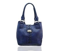 Kitise Women's Elegant Soft Faux Leather Doubel Compartment Fashion Handbag Tote Shopper Hobo Bag With Laser Cut Embelishement (Navy)