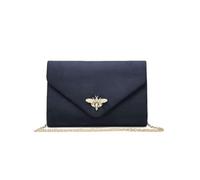 Kitise Women's Fashion V envelope Bee Clasp Faux Suede Clutch Handbag Evening Purse Bag With Chain Strap-NAVY
