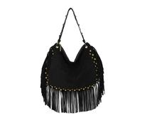Kitise Women's Faux Suede Fringed Studded Crossbody Shoulder Bag in Black