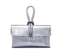 Kitise Women's Flat Tie Bright Colour Made In Italy Fashion Genuine Leather Small Lightweight Across body Clutch Bag Shoulder Handbag-SILVER