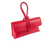 Kitise Women's Flat Tie Bright Colour Made In Italy Fashion Genuine Leather Small Lightweight Across body Clutch Bag Shoulder Handbag-RED