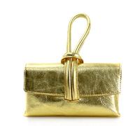 Kitise Women's Flat Tie Bright Colour Made In Italy Fashion Genuine Leather Small Lightweight Across body Clutch Bag Shoulder Handbag-GOLD