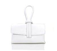 Kitise Women's Flat Tie Bright Colour Made In Italy Fashion Genuine Leather Small Lightweight Across body Clutch Bag Shoulder Handbag-WHITE