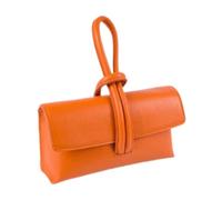 Kitise Women's Flat Tie Bright Colour Made In Italy Fashion Genuine Leather Small Lightweight Across body Clutch Bag Shoulder Handbag-ORANGE