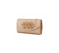 Kitise Women's Floral Accent Clutch Evening Bag with Flap Closure & Chain Strap in Gold