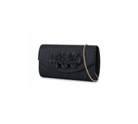 Kitise Women's Floral Accent Clutch Evening Bag with Flap Closure & Chain Strap in Navy