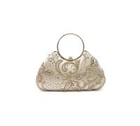 Kitise Women's Floral Beading Embroidered Round Handle Evening Bag in Gold