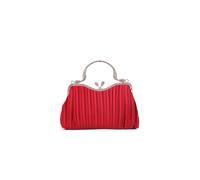 Kitise Women's Floral Handle Pleated Satin Evening Clutch Bag in Red