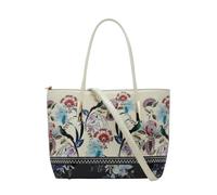 Kitise Women's Floral Print Glossy Patent Faux Leather Tote Shoulder Handbag in Off White