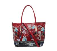 Kitise Women's Floral Print Glossy Patent Faux Leather Tote Shoulder Handbag in Red Kitise Red One Size