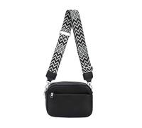 Kitise Women's Front Zip Canvas Strap Dual Compartments PU Leather Crossbody Bag in Black