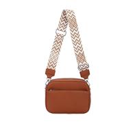 Kitise Women's Front Zip Canvas Strap Dual Compartments PU Leather Crossbody Bag in Brown
