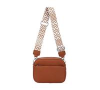 Kitise Women's Front Zip Canvas Strap Dual Compartments PU Leather Crossbody Bag in Brown Kitise Brown One Size