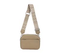 Kitise Women's Front Zip Canvas Strap Dual Compartments PU Leather Crossbody Bag in Khaki
