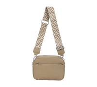 Kitise Women's Front Zip Canvas Strap Dual Compartments PU Leather Crossbody Bag in Khaki Kitise Khaki One Size
