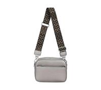 Kitise Women's Front Zip Canvas Strap Dual Compartments PU Leather Crossbody Bag in Metallic Silver Kitise Metallic Silver One Size