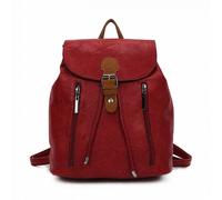 Kitise Women's Front Zip Detail Faux Leather Drawstring Backpack Bag in Burgundy
