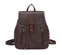 Kitise Women's Front Zip Detail Faux Leather Drawstring Backpack Bag in Dark Brown
