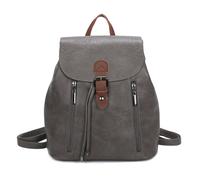 Kitise Women's Front Zip Detail Faux Leather Drawstring Backpack Bag in Dark Grey Kitise Dark Grey