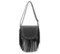 Kitise Women's Fuax Suede Fringe Tassel Studded Crossbody Shoulder Bag in Black