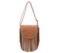 Kitise Women's Fuax Suede Fringe Tassel Studded Crossbody Shoulder Bag in Brown