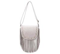 Kitise Women's Fuax Suede Fringe Tassel Studded Crossbody Shoulder Bag in Grey