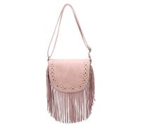 Kitise Women's Fuax Suede Fringe Tassel Studded Crossbody Shoulder Bag in Pink