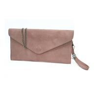 Kitise Women's Genuine Italian Suede Envelope Style Cluth Bag Purse Flat Messenger Handbag in Pink