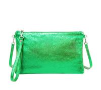 Kitise Women's Genuine Metallic Genuine Italian Leather Slim Crossbody Clutch Bag in Green