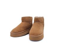 Kitise Women's Genuine Suede Leather Flatform Comfort Ankle Boots in Camel | Size: 4