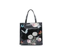 Kitise Women's Glossy Floral Butterfly Patent PU Leather Tote Shoulder Bag in Black