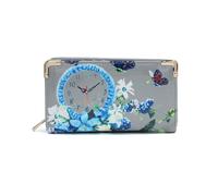 Kitise Women's Glossy Patent PU Leather Floral Butterfly Multi Pockets Wallet Purse in Grey
