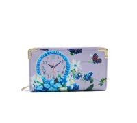 Kitise Women's Glossy Patent PU Leather Floral Butterfly Multi Pockets Wallet Purse in Purple