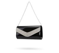 Kitise Women's Glossy Patent PU Leather Rhinestone Envelope Clutch Evening Bag in Black