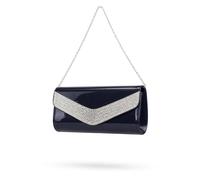Kitise Women's Glossy Patent PU Leather Rhinestone Envelope Clutch Evening Bag in Navy