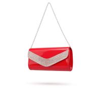 Kitise Women's Glossy Patent PU Leather Rhinestone Envelope Clutch Evening Bag in Red