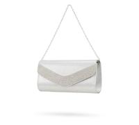 Kitise Women's Glossy Patent PU Leather Rhinestone Envelope Clutch Evening Bag in Silver