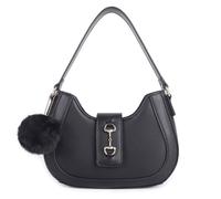 Kitise Women's Half Moon Faux Leather Pom Pom Charm Shoulder Bag in Black