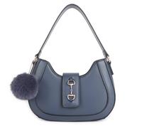 Kitise Women's Half Moon Faux Leather Pom Pom Charm Shoulder Bag in Blue