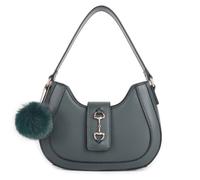 Kitise Women's Half Moon Faux Leather Pom Pom Charm Shoulder Bag in Green