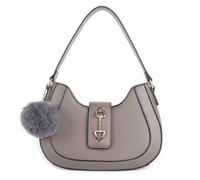 Kitise Women's Half Moon Faux Leather Pom Pom Charm Shoulder Bag in Grey