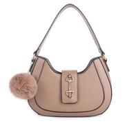 Kitise Women's Half Moon Faux Leather Pom Pom Charm Shoulder Bag in Khaki