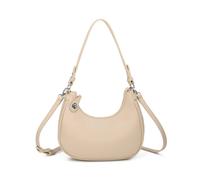 Kitise Women's Half Moon Silver Bucklet Detail Top Handle Shoulder Handbag in Beige