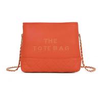 Kitise Women's Half Quilted Synthetic Leather Chain Strap Shoulder Bag in Orange