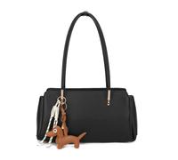 Kitise Women's Large Dual Handle Sleek Shoulder Tote Bag with Dog Charm in Black Kitise Black One Size