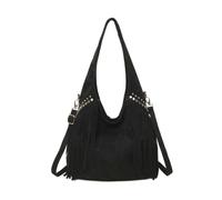 Kitise Women's Large Faux Suede Fringe Soft Boho-Style Hobo Shoulder Bag with Studded Accents